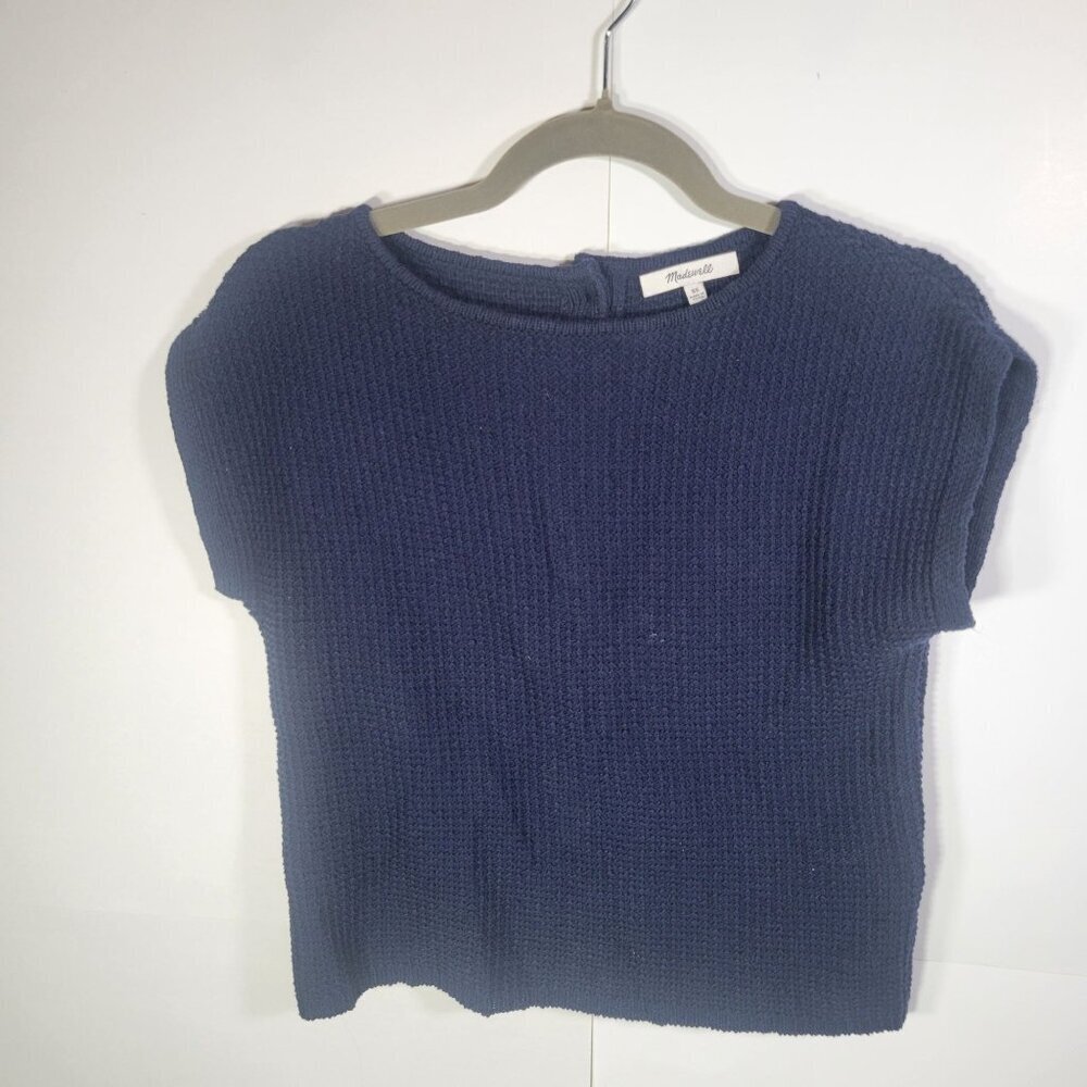 Madewell Women Navy Cotton Waffle Knit Button-Back Top Size XS
